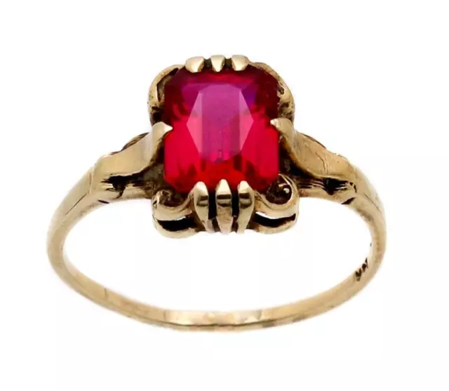 ART DECO Signed IOFX 10k Gold Ruby Ring