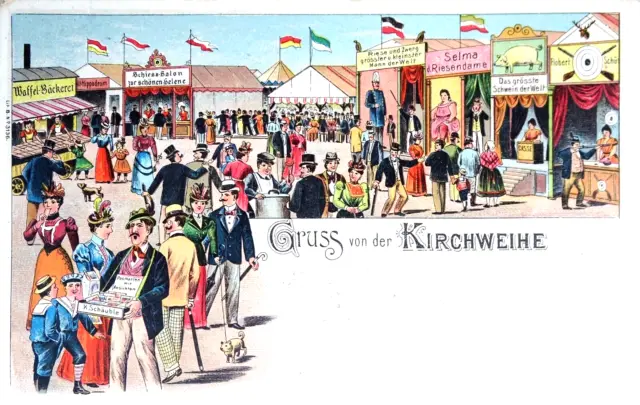 AK 1903 Gruss v.Kirchweih LAMBRECHT n.Speyer Soldatenpost Riese+Zwerg Postkarten