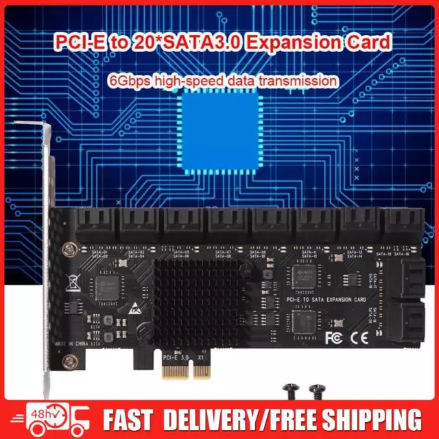 20 Port PCIE Expansion Card PCIe SATA 3.0 Controller Adapter 6Gbps for Desktop