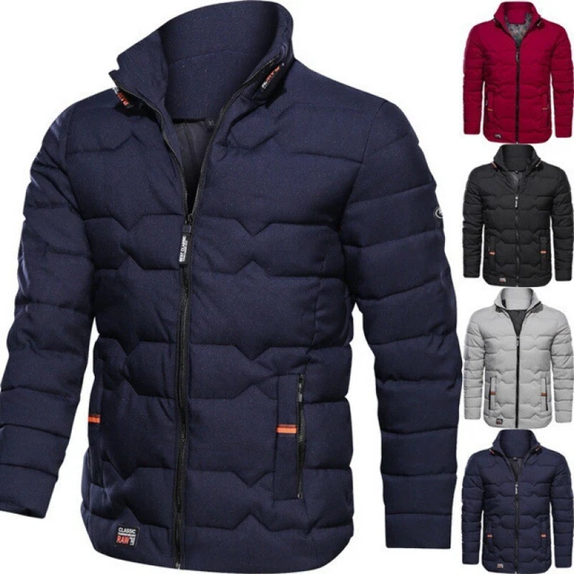 Stand Collar Warm Fleece Padded Jacket Winter Men Quilted Thick Coat Outwear