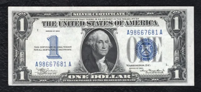 Fr. 1606 1934 $1 One Dollar “Funnyback” Silver Certificate Note Uncirculated