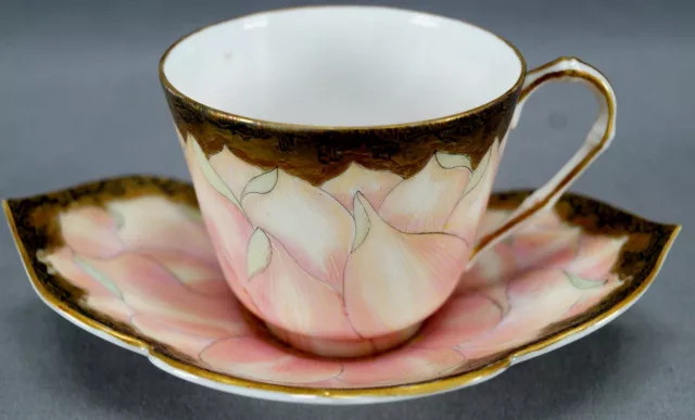 Signed Kasugai Hand Painted Japanese Meiji Period Pink Lotus Blossom Cup