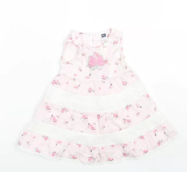 M&Co Girls Pink Floral Cotton A-Line Size 9-12 Months Round Neck