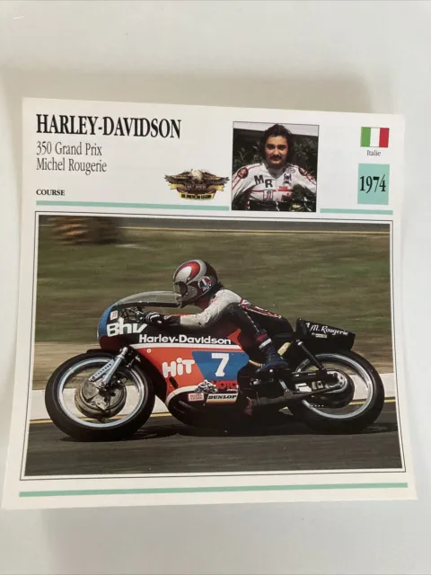 Harley Davidson 350 grand prix Michel Rougerie 74 carte moto de collection Atlas