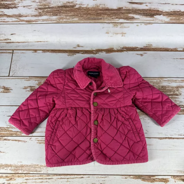 Ralph Lauren Infant Girls Fuchsia Quilted Barn Bow Puffer Jacket Size 12 Months