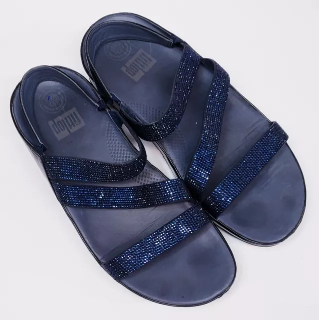 FitFlop H18-097 Crystall Z-Strap Blue Rhinestone Womens Sandals Size 10 US 42EUR