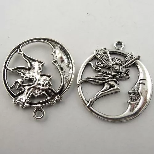 30 Stück Antiqued Silber Mond-Engel Charms Dangles Anhänger 28x28mm 08739
