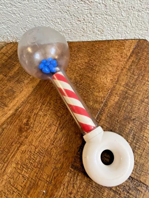 Vintage Johnson & Johnson Rattle Striped Red & White Baby Toy Parent Magazine