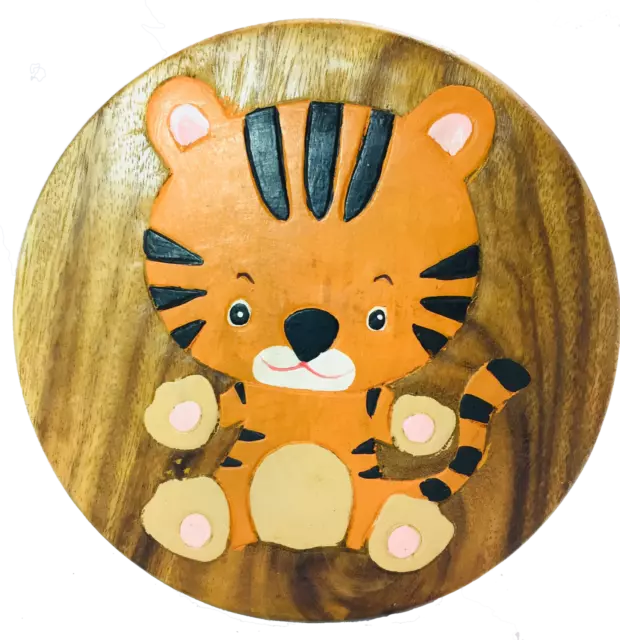 Tiger Childrens Wooden Stool Novelty Animal Kids Stool Step Fair Trade