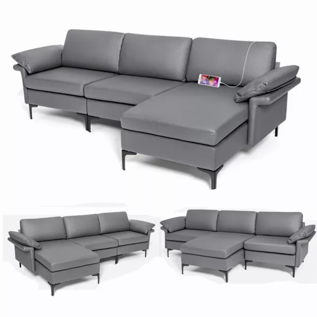 Modular L-Shaped 3-Seater Sofa Couch Set Upholstered Convertible Chaise Lounge