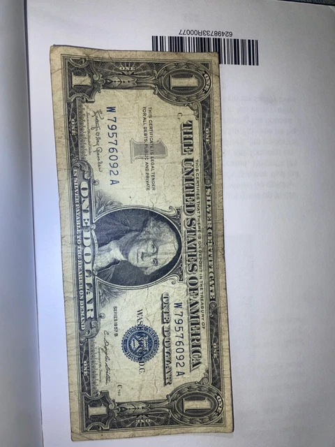 ✔ One 1957 Blue Seal $1 Dollar Silver Certificate, VG/VF, Old US One Dollar Bill