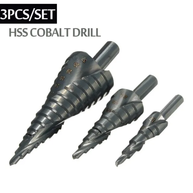 3PCS/SET 4-32MM HSS Cobalt Step Drill Bit Set Nitrogen High Speed Steel Spiral
