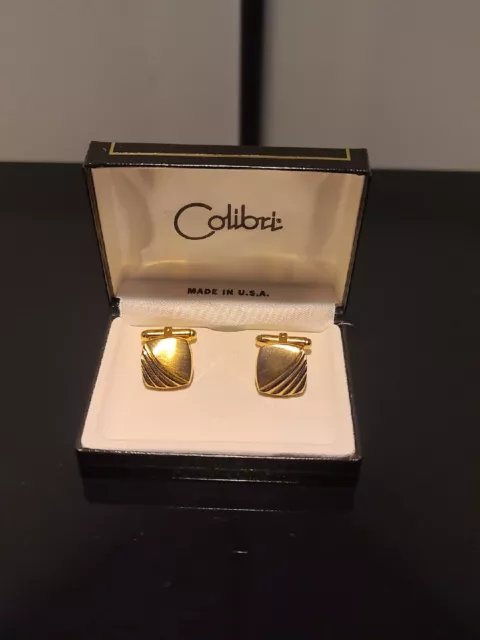 VINTAGE COLIBRI CUFFLINKS BRUSHED GOLD EFFECT OLD NEW STOCK BOXED Made In U.S.A.