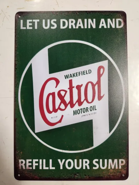 New Castrol Motor Oil Metal Sign Gas Station Vintage Style Garage Man Cave New