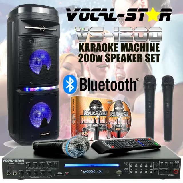 Vocal-Star VS-1200 CDG Bluetooth Karaoke Machine & 200w Speaker 4 Mics 150 Songs