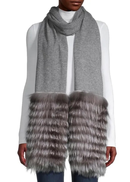 $699 New Womens La Fiorentina Knit Silver Real Fox Fur Scarf