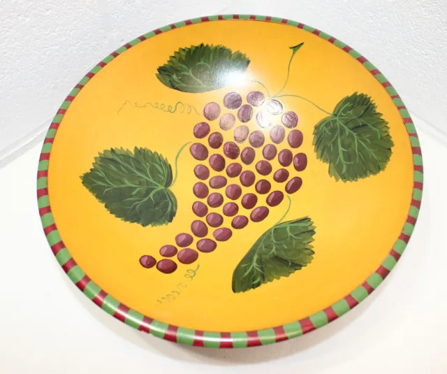 Sherwood Forest Design Hand Painted Bowl GRAPES VINE LEAVES 14" Yellow Red RARE!