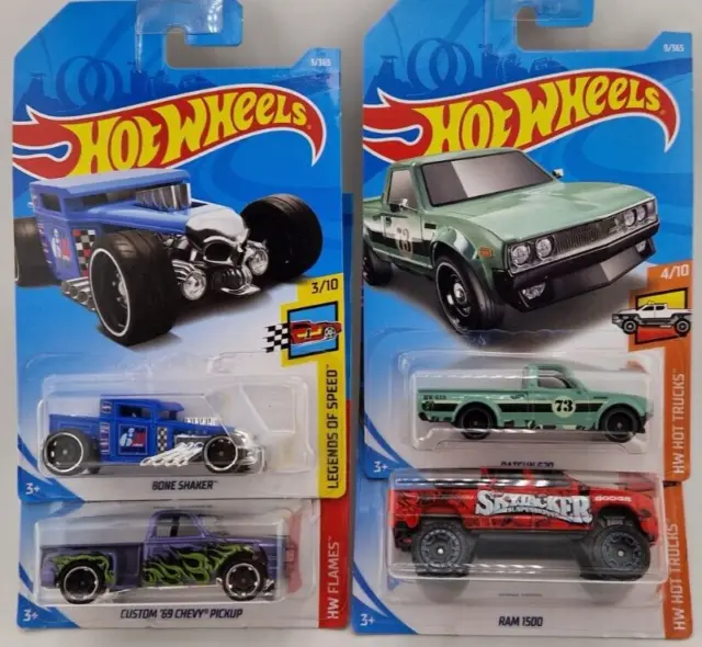 Hot Wheels HW Hot Trucks, Flames, Legends of Speed - Long Card Bundle