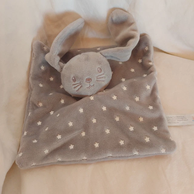 Doudou Plat Carré Nicotoy Pat Et Ripaton Lapin Gris Blanc Étoiles 20/20Cm Neuf