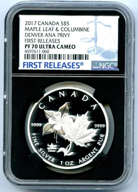 2017 $5 Canada 1 Oz Silver Ngc Pf70 Ucam Denver Ana Privy Proof Maple Leaf Fr !