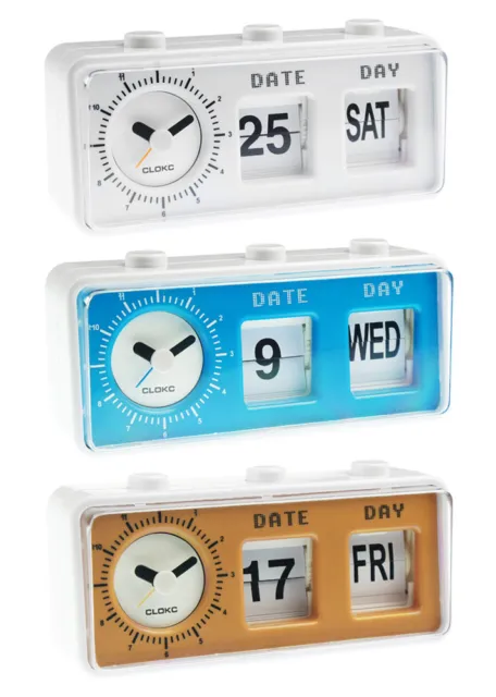 Retro Vintage Style Calendar Flip Alarm Clock - Day & Date Display - READ DESC.