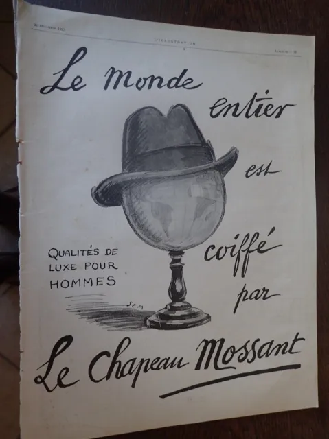 Chapeau MOSSANT illustrée par SEM publicité papier ILLUSTRATION 1923
