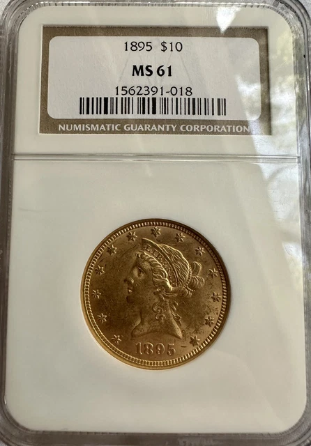1895 $10 GOLD LIBERTY HEAD NGC Certified. MS-61
