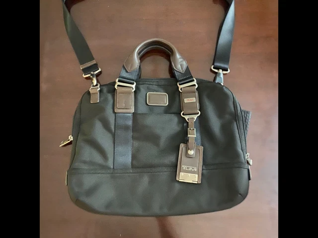 TUMI Alpha Bravo Earle Compact Messenger Bag Nylon Black w/brown leather accents 3