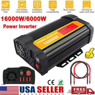 Car Power Inverter 16000/6000 Watts DC 12V to AC 110V Sine Wave Solar Converter