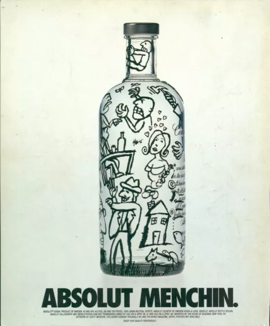 Absolut  Magazine Print Ad Advert Vodka Absolut MENCHIN. 1pg 1990s VTG 1998