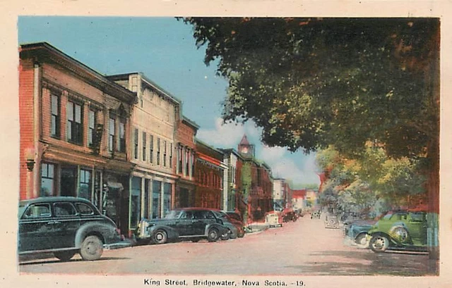 BRIDGEWATER, Nova Scotia Canada ~ KING STREET Scene  c1940s  Postcard