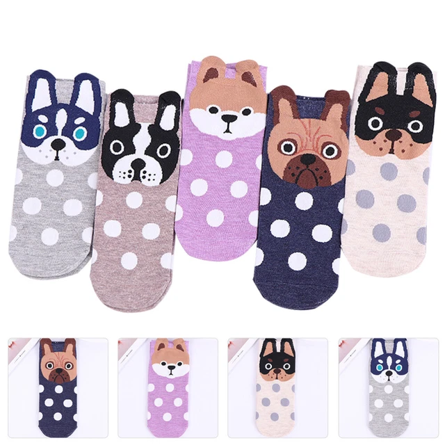 5 paires de chaussettes courtes colorées chaussettes à motifs d'animaux de dessi