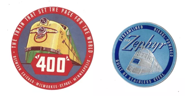 Lot Of 2 Vintage Baggage Stickers Chicago Northwestern 400 & Zephyr Railroads