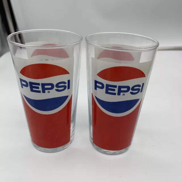 2 - 8Oz 4 3/4" Pepsi Cola Drinking Glass Red White Blue Logo Made In France