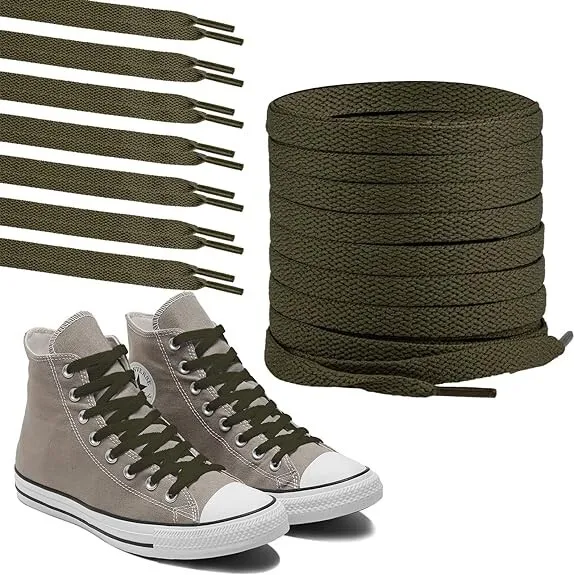 Paire de lacets plat 120*0.8cm pour Chaussures de Sport unisexe vert armé