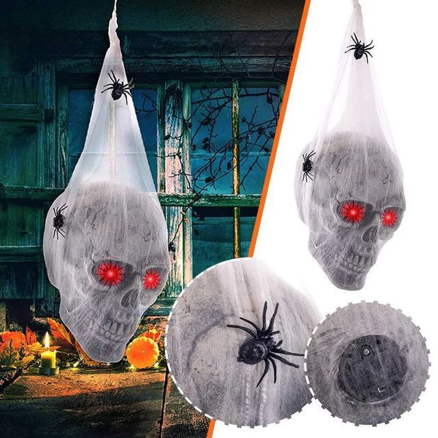 Halloween Horror Glowing Sound Control Spider Cotton Prop Skull U0T5