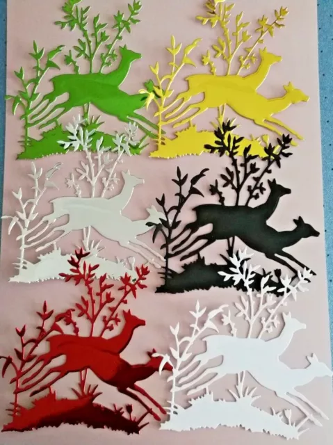 6 Christmas Leaping Fawns Stags/Deers Scene Craft Die Cut Card Toppers