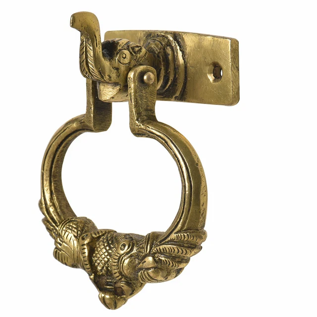 Antique Brass Handmade Elephant Trunk Up Peacock Door Knocker Door Bell