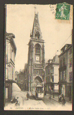Amiens (80) eglise saint-leu, passage of animated tram no 27 in 1908
