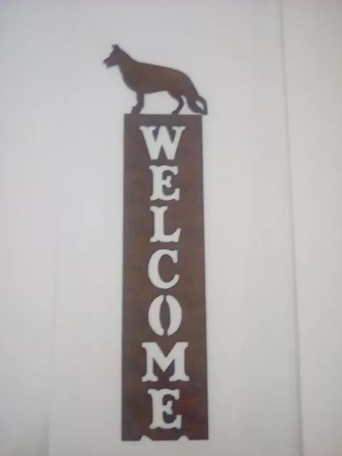 Dog Animal Welcome Sign Metal Brown Wall Porch Decor Western Rustic Collie?
