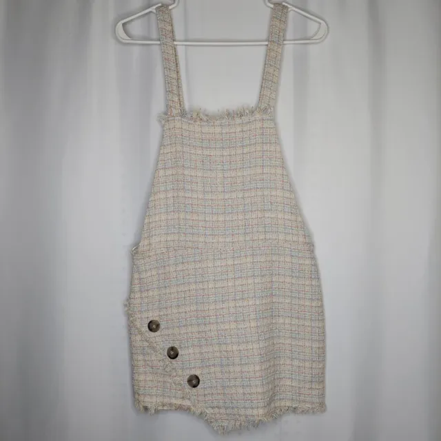 Zara TRF Collection Bib Overall Jumper Dress Medium Pastel Tweed Mini Button