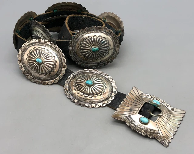 Vintage Turquoise And Sterling Silver Concho Belt Vintage Turquoise And Sterling Silver Concho Belt