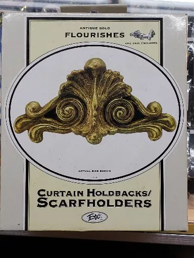 ETC Brand Antique Gold FLOURISHES (1 pair) Curtain Hold backs/ Scarfholder
