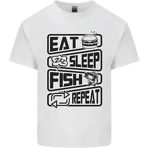 Eat Sleep Fish Repeat Funny Fishing Mens Cotton T-Shirt Tee Top