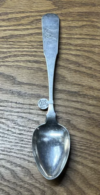 American Coin Silver Serving Spoon J T Rice Albany NY 1813-1850 Monogram