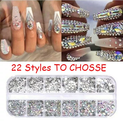 12/6 Grids/Set AB Crystal Rhinestone Diamond Gems 3D Glitter Nail Art Decorat ca