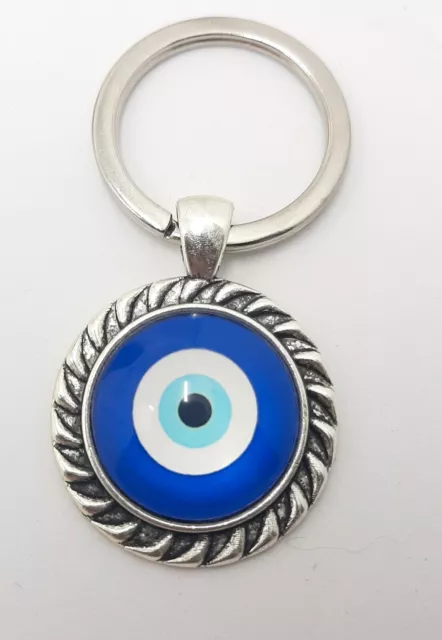 Llavero base metal cabochon ojo turco amuleto mal de ojo azul