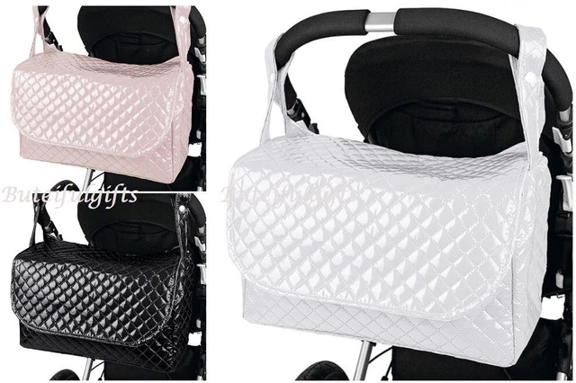 Spanish Round Top Patent Quilted Changing Bag Nappy Bag White Black Pink