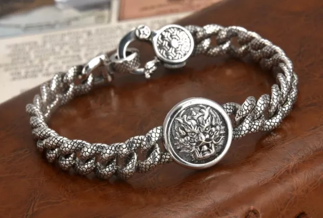 A25 Bracelet Drachenschuppen Drachekopf Curb Chain Length 7 7/8in Silver 925