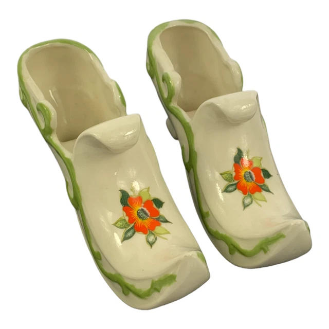 Set of 2 Collectible Mini Shoe Decor Figurine Vintage Red Flowers and Leafs